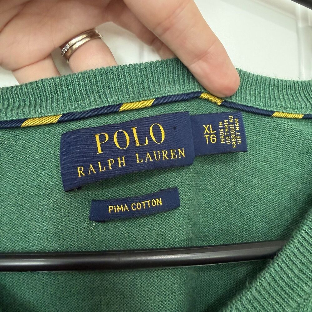 Polo Ralph Lauren V Neck Sweater Pima Cotton Men’s XL Long Sleeve Pullover Green - Picture 5 of 13